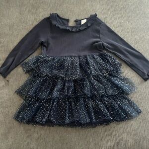 Toddlers Navy sparkle ruffle dress